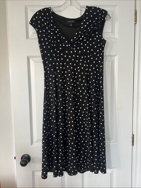 Evan Picone Black and White Polka Dot Midi Dress